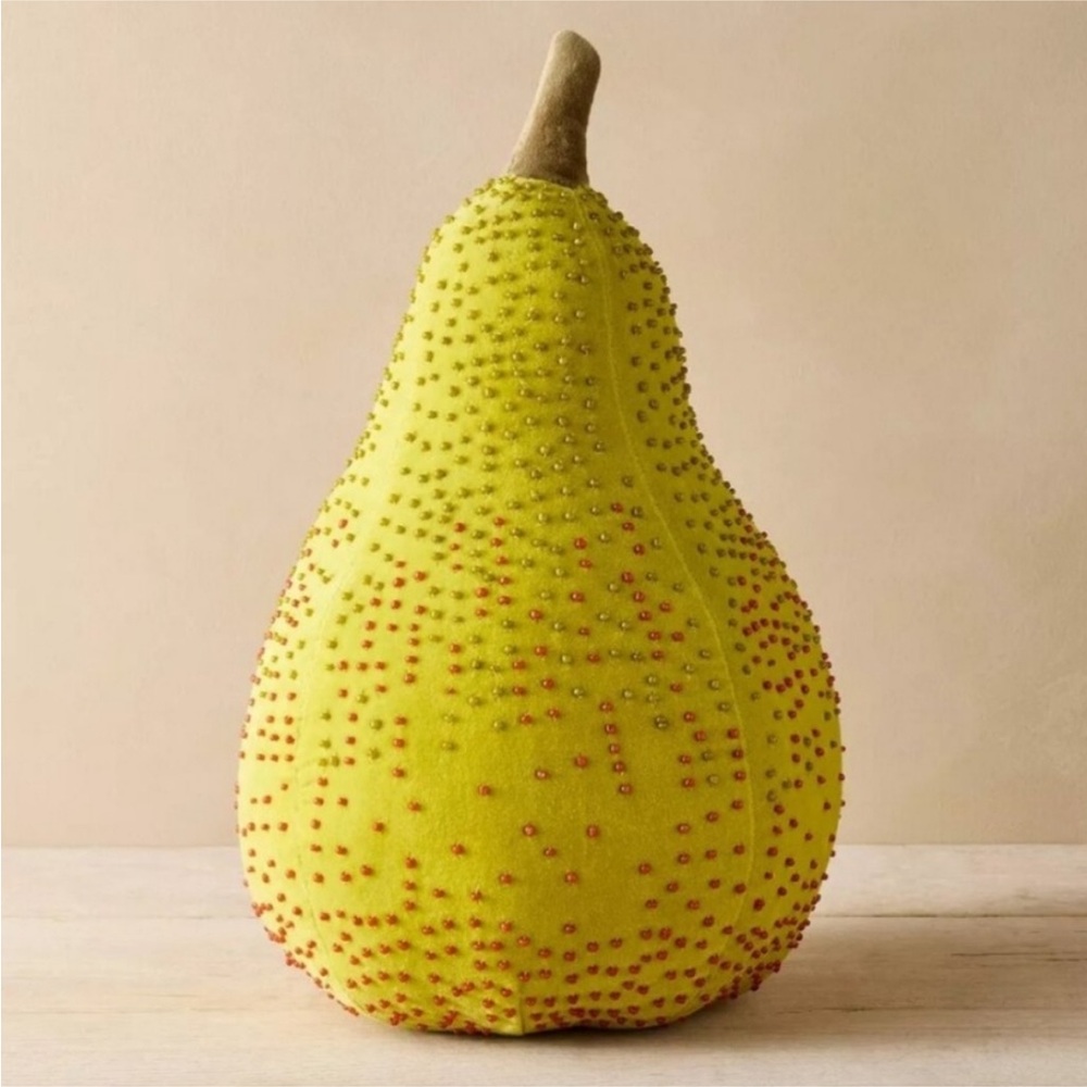 John‎ Derian Beaded Velvet Pear Novelty Plush Pillow Green Fruit- Target 14x8